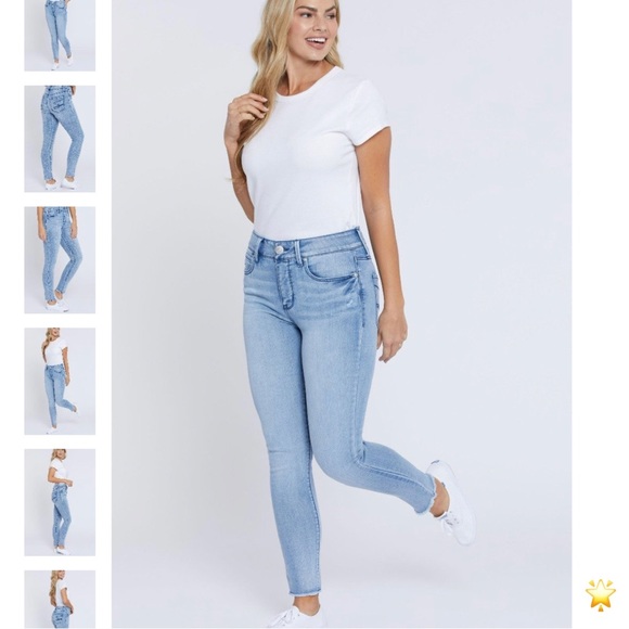 SIZE 14 SEVEN7 HIGH RISE TUMMYLESS LIGHT BLUE SKINNY JEAN FRAYED HEM - Picture 13 of 15